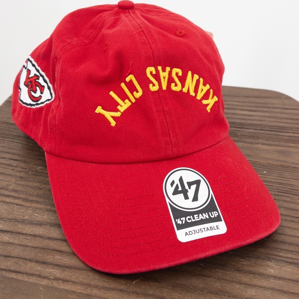 Kansas City Chiefs 47 Brand Clean Up Hat Red Flip Script Adjustable Cap NWT